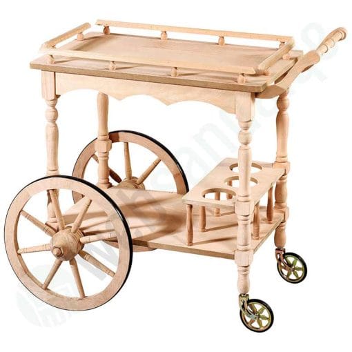 Wooden Three-Tier Decorative Service Cart with Large Wheels