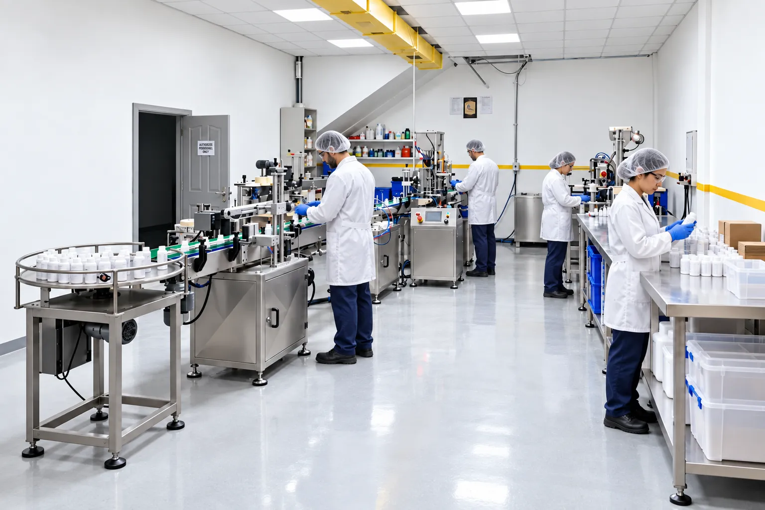 Our team working on the filling and labeling line at our facility