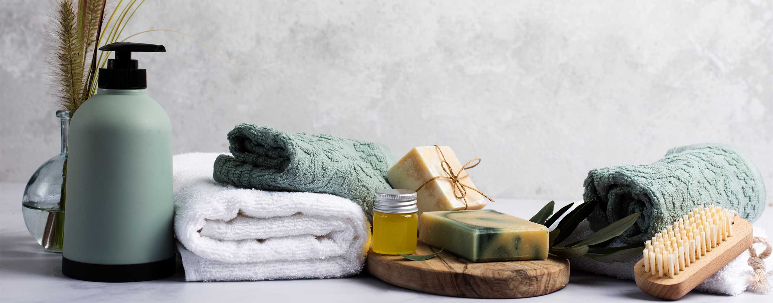 Hotel amenities set with toiletries and room products