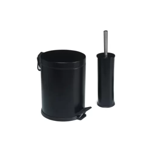 Siyah İkili Set Tuvalet Fırçası ve Çöp Kovası